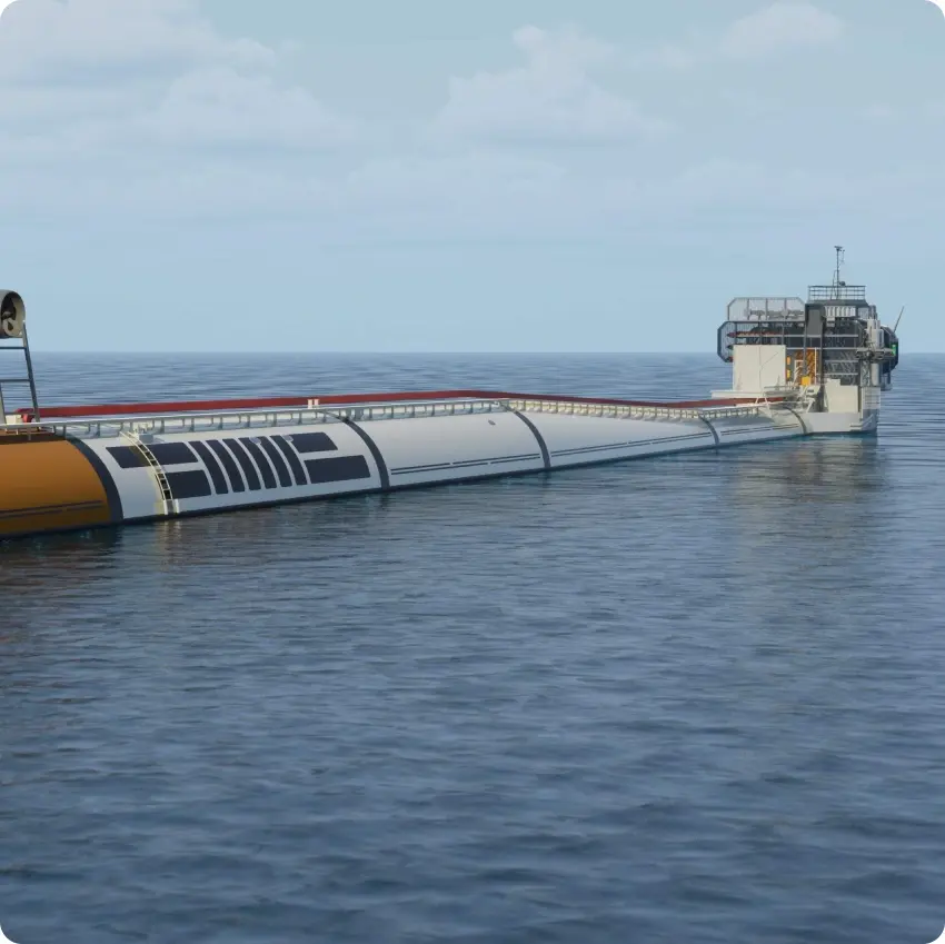 Render of FLIP research vessel in horizontal position at sea