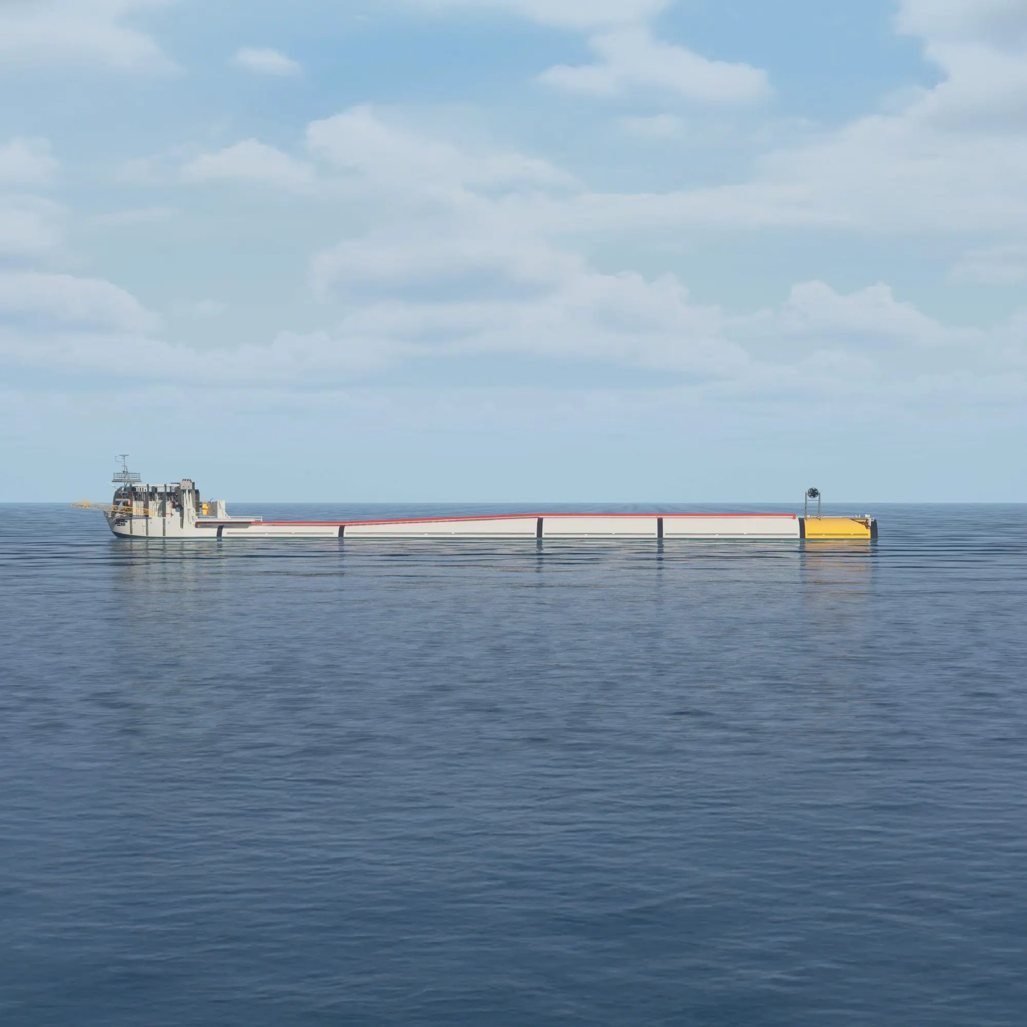 Render of FLIP research vessel in horizontal position at sea