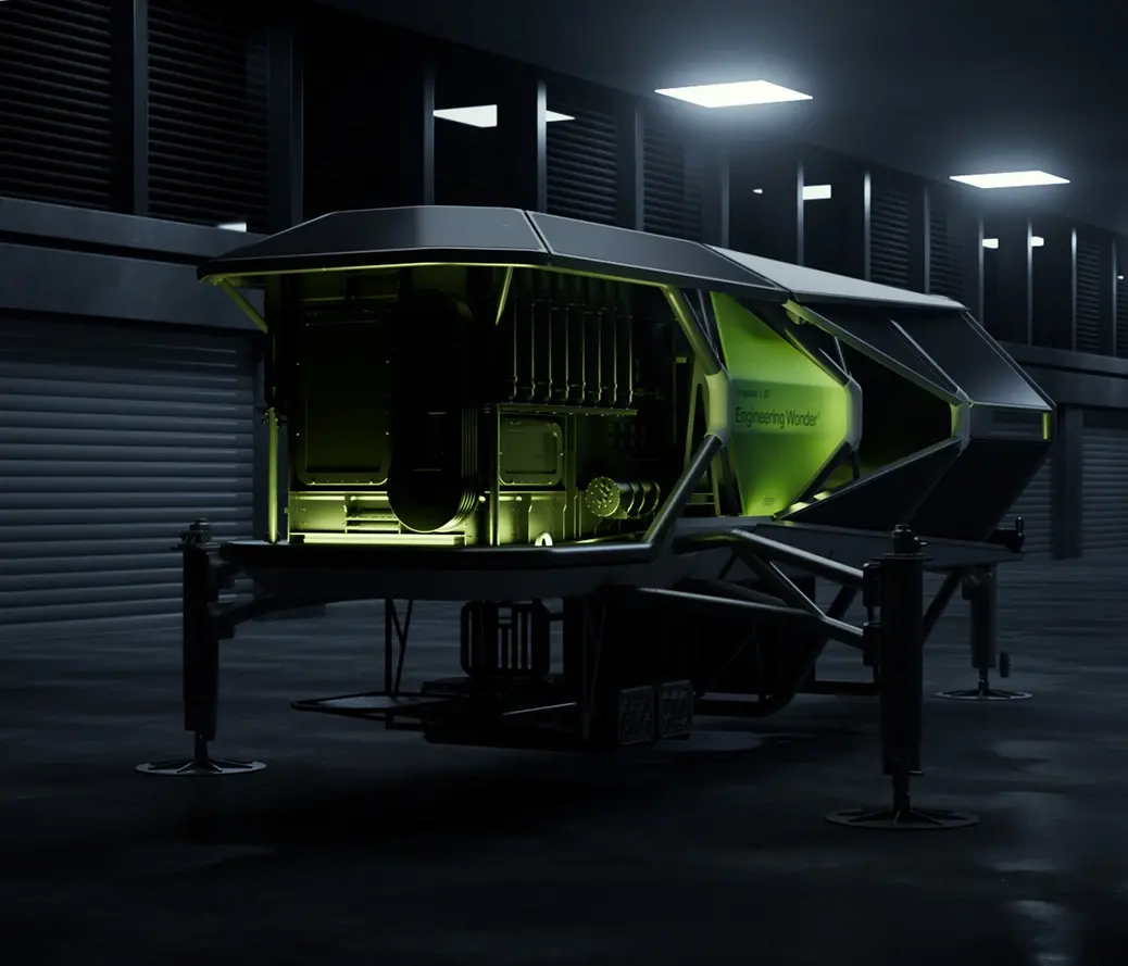 DEEP's Vanguard render in black with neon green details and 'Engineering wonder' engraving
